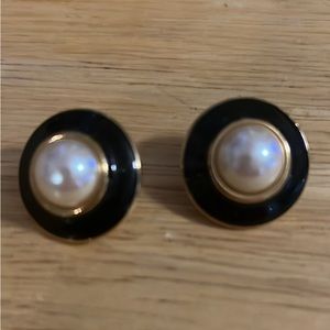 Black, Gold, and Pearl accent Earrings - Pierced